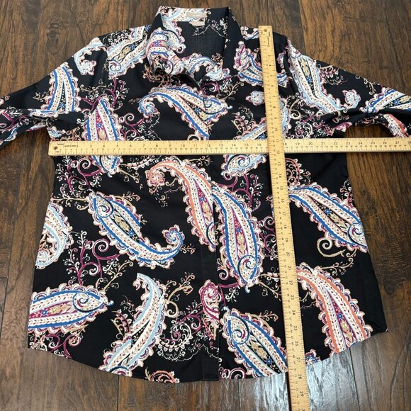 Chico's Shirt 3 Women's XL Black Paisley Button-Front Top Long Sleeves Cotton - Picture 7 of 11